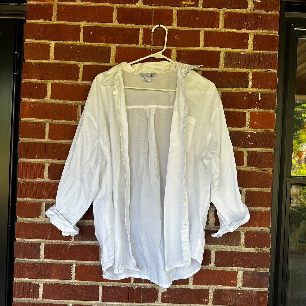 Old Navy White Boyfriend Button Down Shirt Women Medium Cotton